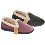 Ladies velour A line slipper with soft toweling lining and collar with memory foam insock.