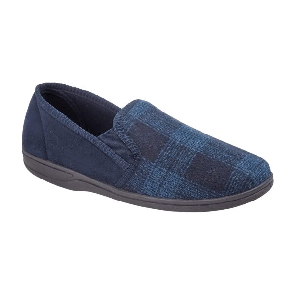 GEOFF MENS NAVY TWIN GUSSET SLIPPER