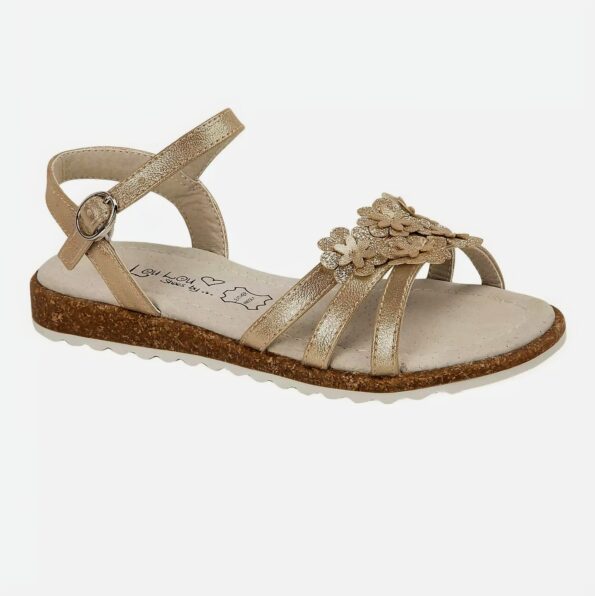 Phoebe is a girl’s sandal with flower and sparkle detail.