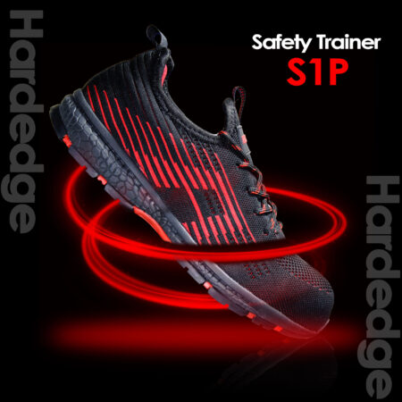 SAFETY FOOTWEAR HARDedge safety trainers are great if you are working in an environment where heavy lifting is involved. They feature composite non metal toe cap and mid sole to give you great comfort & safety Composite Toe Cap and Mid Sole Safety Trainers Available in 3 colours Available in sizes UK 7 to UK 11