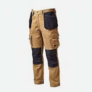 A functional work trouser featuring Cordura holster pockets and knee pad pockets. Cordura reinforced hem and reflective piping. Side cargo pocket and large phone pocket to opposite leg. A comfort low rise fitting waist for all day comfort. Triple stitched in key areas. Tunnel belt loop and YKK zip. Standard sized reinforced cordra knee pad pockets with Velcro top fastening A good all round tradesman trouser. Material Weight: 280g