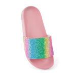 Girls Rainbow Glitter Sliders Pink. Perfect for at the beach or by the pool.