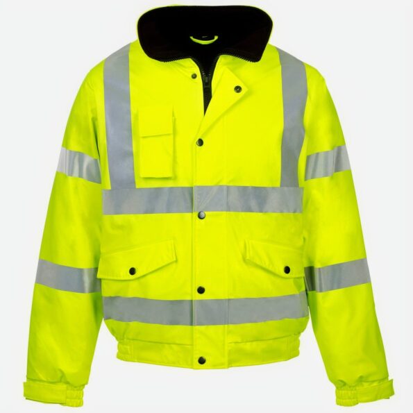 With a warm padded lining and a storm collar, Supertouch’s Hi Vis Storm Bomber Jacket gives great protection against the wind and rain. So even in terrible weather, you will still be warm, dry and protected. This hi viz jacket also conforms to the EN343 European Standard. High visibility jacket 300D Oxford PU fabric Polyester lining Adjustable velcro cuffs 2 band & brace Heavy duty padding Phone pocket 2 front pockets Inner chest pocket Railway hi vis clothing Concealed hood Storm collar with fleece lining. Railway workers, Construction, Driving, Event Marshalling,  Roadworks, Security, Traffic,Wet Weather Tasks, Cyclists And Dog walkers