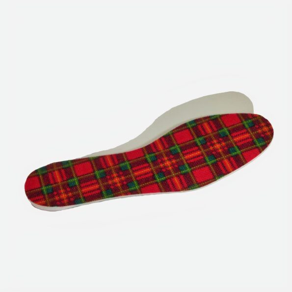 Ladies Tartan Insoles. Latex Foam For Cushioned Comfort. Sundry, Insoles and Socks. Woven Tartan Textile with Latex Foam Spring Cushion Bottom, Keeps Feet Comfortable. Provides Cushioning Helping to Absorb Impact Shock. Helps Reduce Foot Fatique.