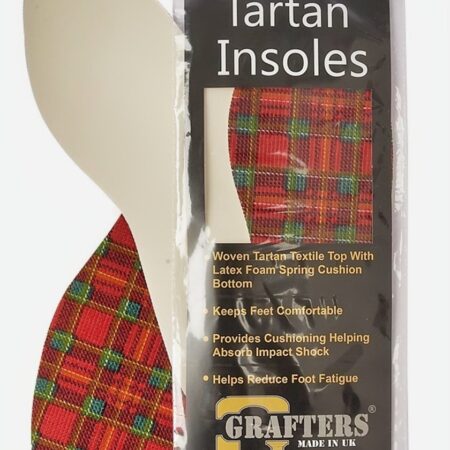 Ladies Tartan Insoles. Latex Foam For Cushioned Comfort. Sundry, Insoles and Socks. Woven Tartan Textile with Latex Foam Spring Cushion Bottom, Keeps Feet Comfortable. Provides Cushioning Helping to Absorb Impact Shock. Helps Reduce Foot Fatique.